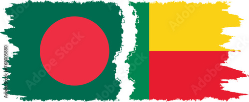 Benin and Bangladesh grunge flags connection vector