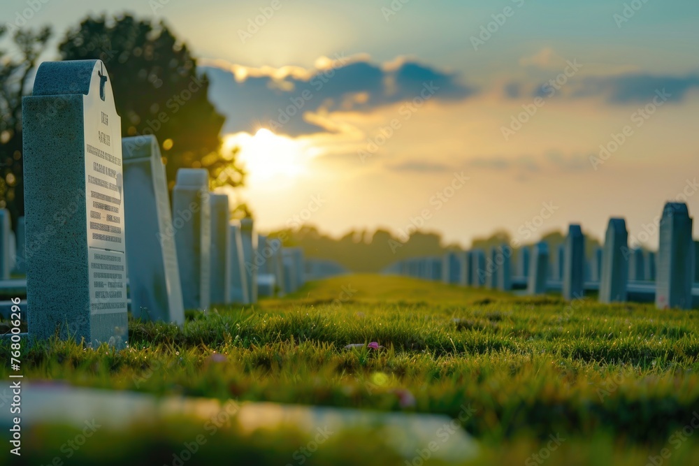 Memorial Day, A solemn military cemetery, rows of white gravestones standing in silent tribute to those who gave their lives in service to their country.