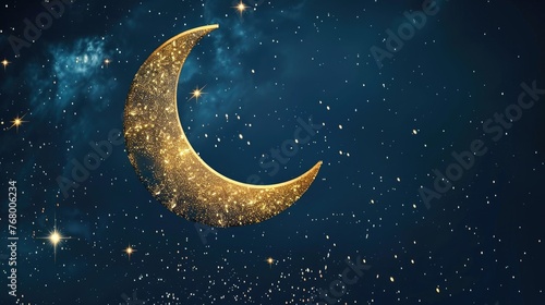 Eid with an image featuring a crescent moon and stars, symbolizing the sighting of the new moon and the anticipation.