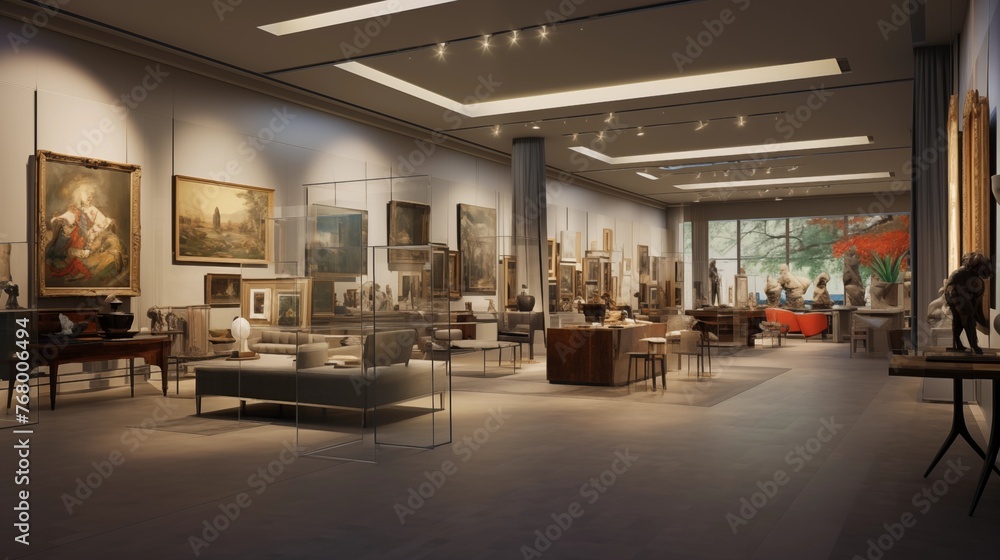 Fototapeta premium Museum-quality art storage and display room with climate controls and specialty lighting