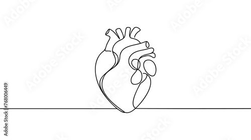 Single continuous line art anatomical human heart silhouette. Healthy medicine concept design one sketch outline drawing vector illustration.