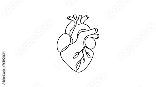 Single continuous line art anatomical human heart silhouette. Healthy medicine concept design one sketch outline drawing vector illustration.