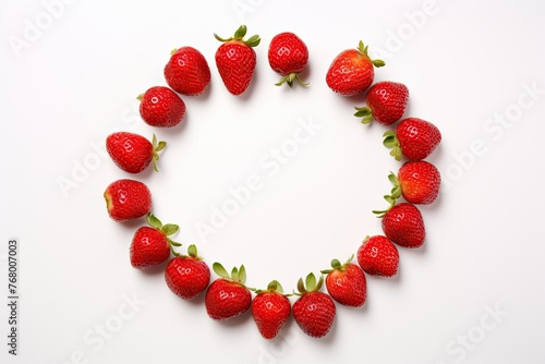 Strawberries arranged in heart shape on white background © BetterPhoto