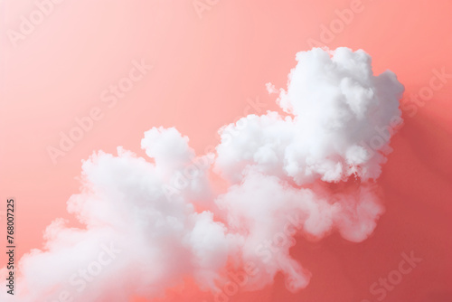 White cloud against pastel coral color background. Weather minimal concept. 