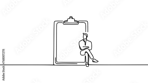 One line drawing of isolated vector object - clipboard with man.