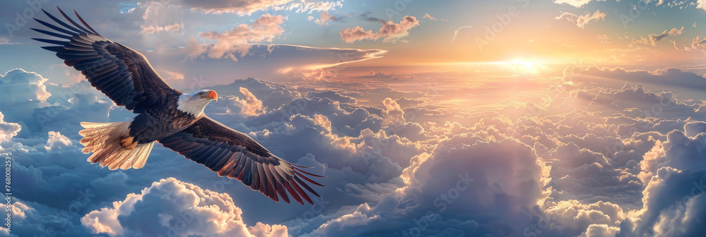 Obraz premium Eagle flying over clouds