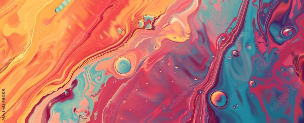 Vivid swirls of red and cyan create a psychedelic liquid texture, offering a vibrant and flowing abstract art piece.