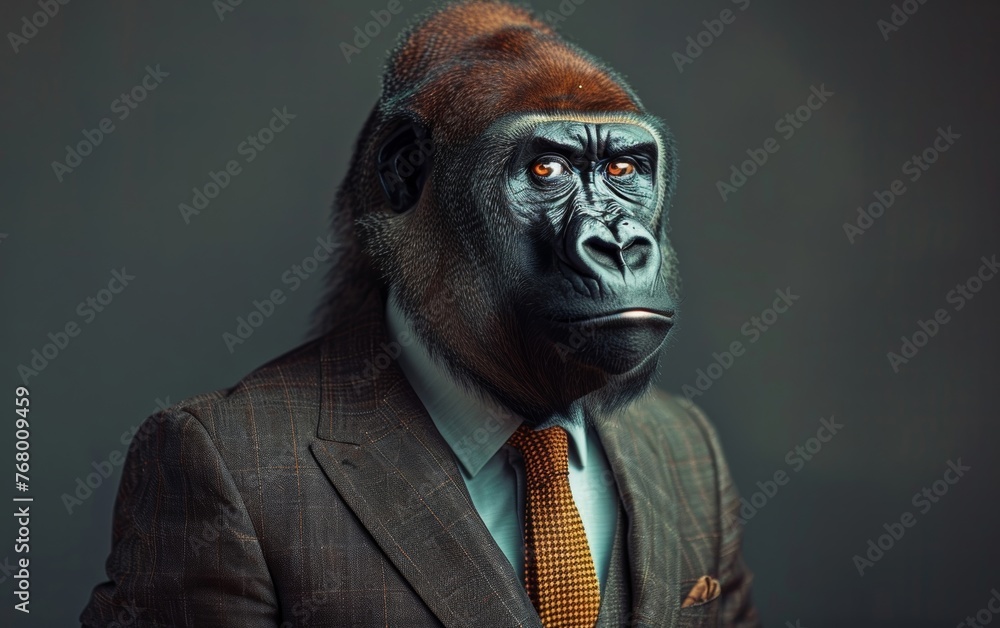 The gorilla was quite dapper in its trendy attire, complete with a stylish tie. Capturing the essence of a sophisticated and chic anthropomorphic primate in a charming and charismatic pose. The gorilla was quite dapper in its trendy attire, complete with a stylish tie. Capturing the essence of a sophisticated and chic anthropomorphic primate in a charming and charismatic pose.