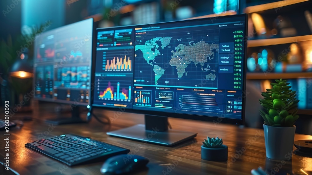 A comprehensive look at a financial display on a laptop screen, showcasing up-to-the-minute worldwide economic information A comprehensive look at a financial display on a laptop screen, showcasing up-to-the-minute worldwide economic information