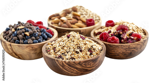 Fresh Bircher Müesli Bowl with Organic Yogurt, Mixed Berries, and Crunchy Granola on Transparent Background - Nutritious Breakfast Concept