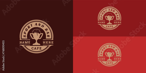 Web Trophy Cup Beer illustration with retro stamp logo in gold color isolated on multiple background colors. The logo is suitable for Vintage Retro Sports Bar Cafe Tavern icon logo design inspiration