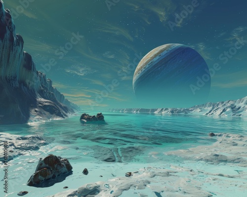 Virtual reality exploration of underwater moons in the solar system like Europa