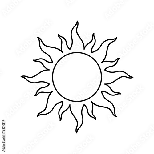 Sun black outline icon. Simple vector symbol isolated on white background. Best for seamless patterns, polygraphy, logo creating, mobile apps and web design.