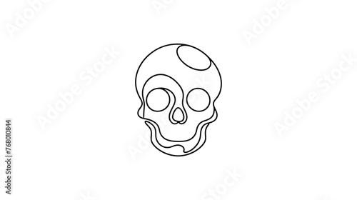 Continuous thin line human skull vector illustration, minimalist cranium sketch doodle. One line art scull icon, single outline drawing or simple skull logo.