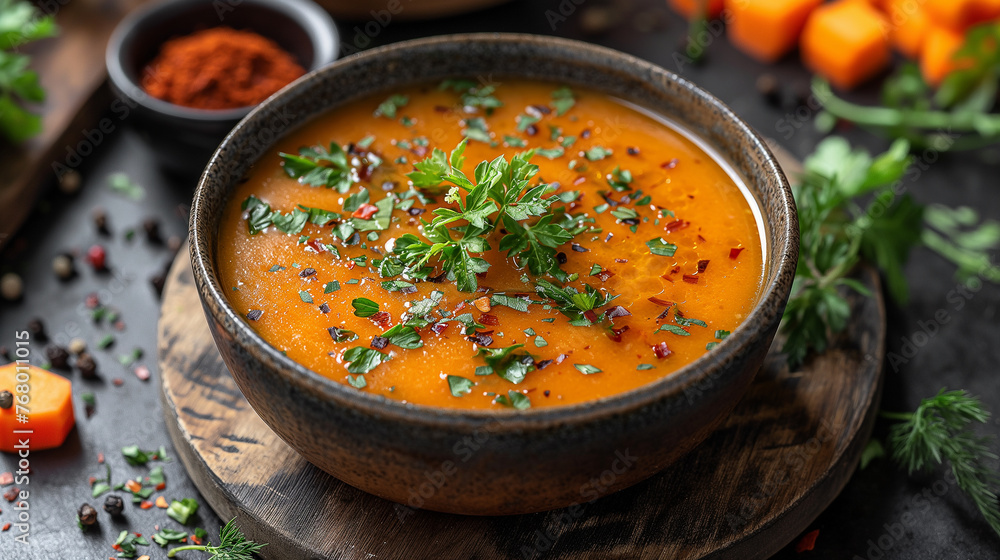 Canarian coriander soup with paprika. Canarian coriander soup with paprika.