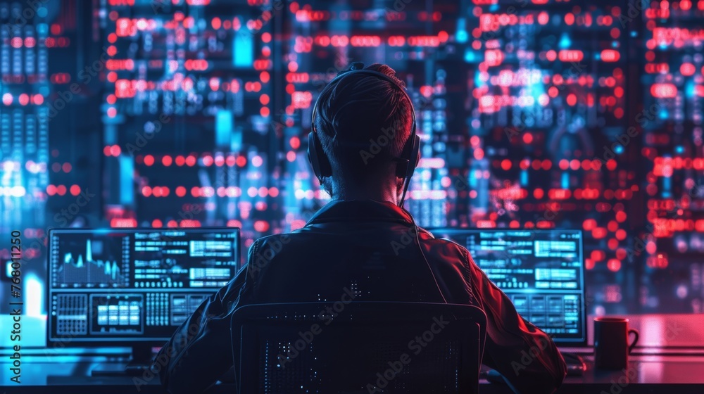 An IT specialist overseeing a network firewall to defend a large network of servers, storage systems, and web hosting platforms from online dangers.