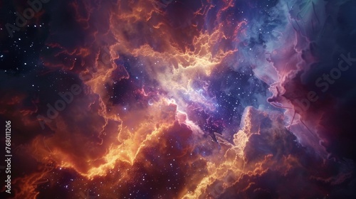 AI-assisted virtual reality dive into the heart of a nebula exploring the birthplace of stars with dynamic photo