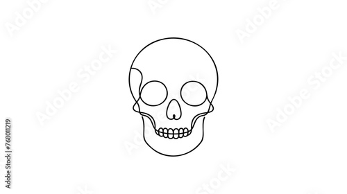 Continuous thin line human skull vector illustration, minimalist cranium sketch doodle. One line art scull icon, single outline drawing or simple skull logo.