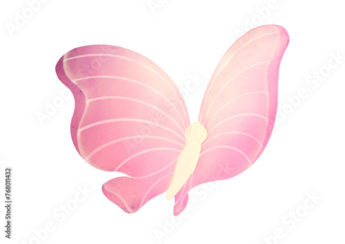 hand drawn Watercolor pink Butterfly illustration isolated on transparent background. Spring or summer elegant animal