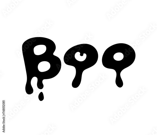 Vector isolated BOO word lettering letters text stencil colorless black and white outline silhouette shdow shape