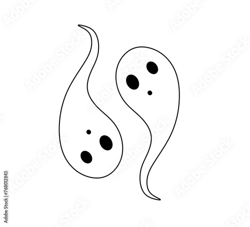 Vector isolated two pair couple ghosts colorless black and white contour line easy drawing
