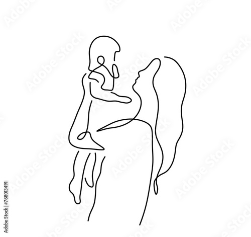 Vector isolated mother with daughter one single contemporary line art colorless black and white contour line easy drawing
