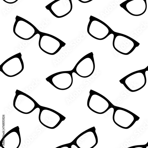 Glasses vector seamless pattern. Black frames on white background.