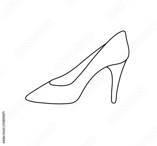 Vector isolated one single simple woman classic shoe pumps side view colorless black and white contour line easy drawing