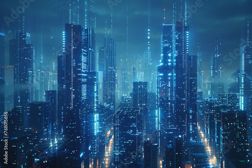 Blue and Silver light, Explore the futuristic vistas of an abstract radial technology city.