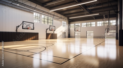 Private indoor basketball court with professional core court and locker room facilities