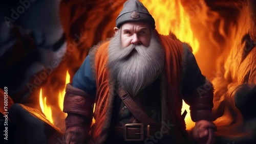 man gnome in cavern, fantasy personage dwarf, male warrior mythological character, Generative AI, photo