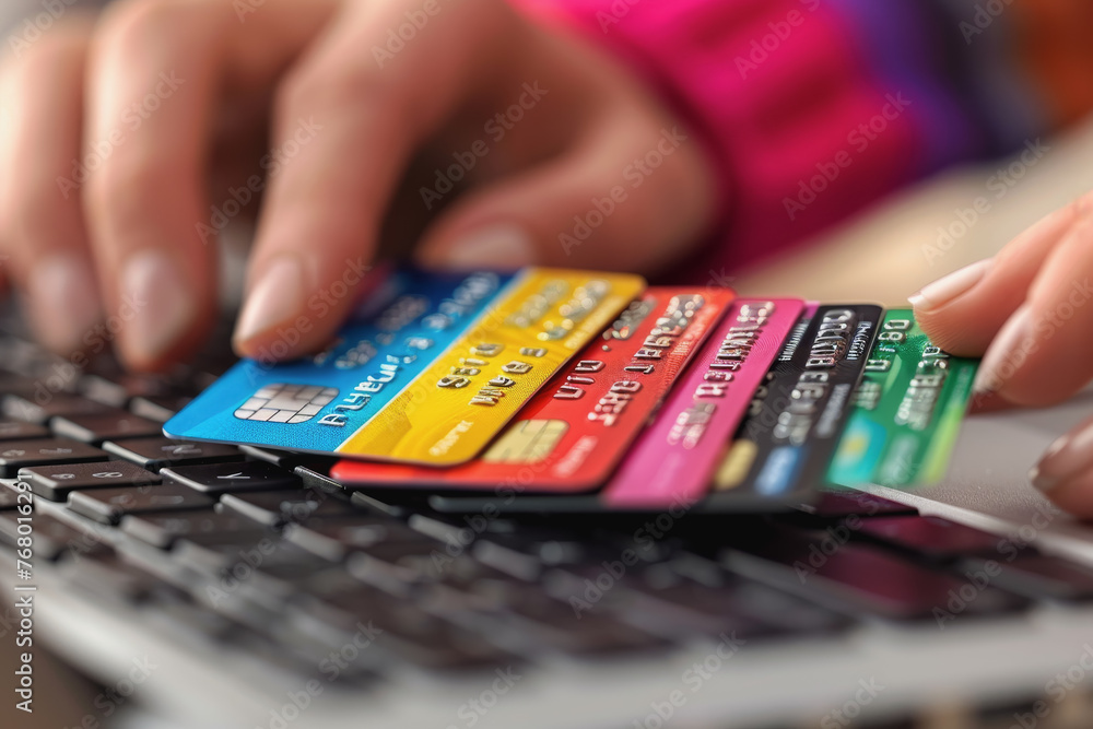 Man entered credit card information on a laptop. By emphasizing the convenience of online shopping. Man entered credit card information on a laptop. By emphasizing the convenience of online shopping.