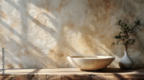 White Bowl on Wooden Counter