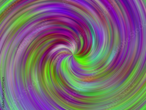 Background with vortex, rays and green and violet colors - abstract graphic with effect of depth, space, motion, rotation, mixing colors and blur. Topics: texture, pattern, abstraction, computer art