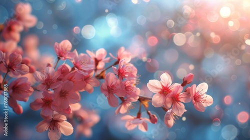 Close Up of Pink Flowers on Branch