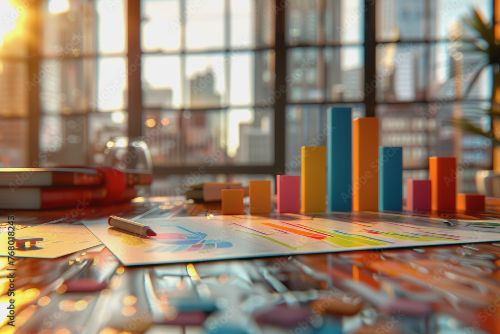 Fototapeta premium Graph charts that are models are inside the office. Show financial balance. AI generated