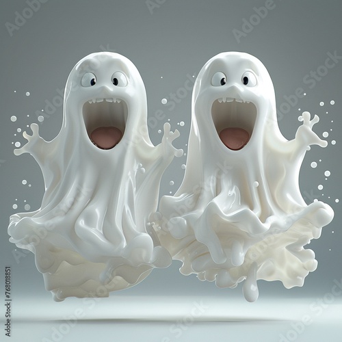 3D illustration cheerful ghosts Halloween fun characters