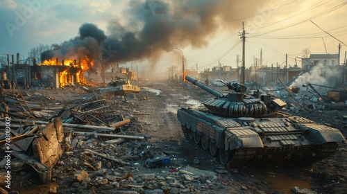 Devastated City, Tanks in Foreground