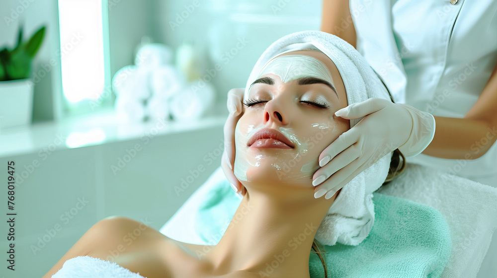 A young, spectacular, woman undergoes treatments at a spa center. A young, spectacular, woman undergoes treatments at a spa center.