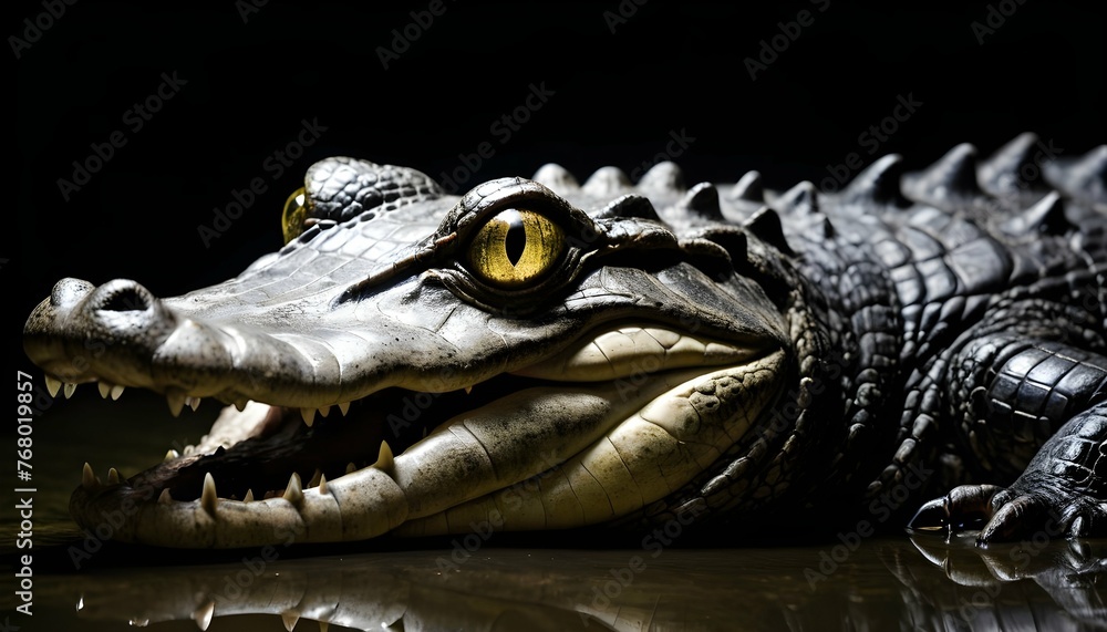 An Alligator With Its Eyes Gleaming In The Darknes