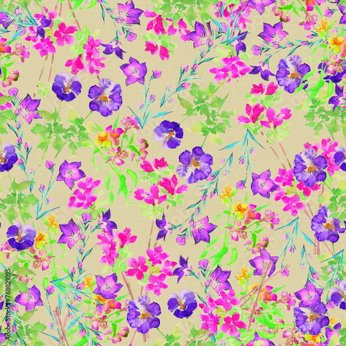 Seamless spattern with handmade watercolor flowers