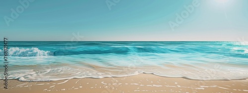 a simplistic yet captivating promotional banner depicting the scene of sea water washing over the sand at midday.