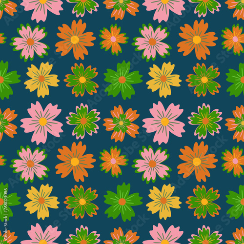 beautiful flower floral retro seamless repeat pattern. This is a vintage flower daisy vector. Design for decorative, wallpaper, shirts, clothing, tablecloths, blankets, wrapping, textile, fabric © my little project