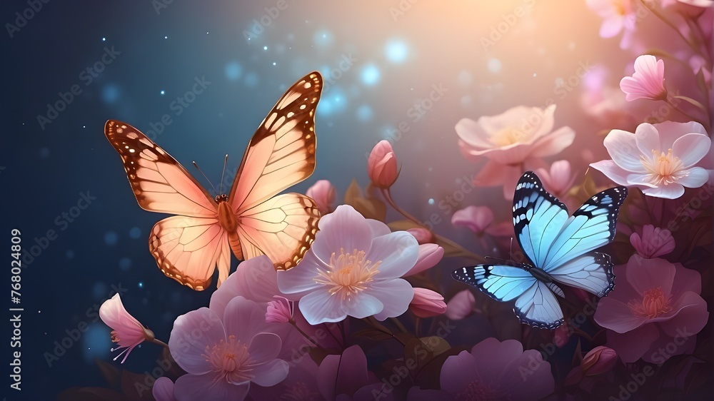 Banner with Ethereal Glow of Butterfly Flowers