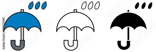Blue umbrella and black umbrella icon on white background in rainy season