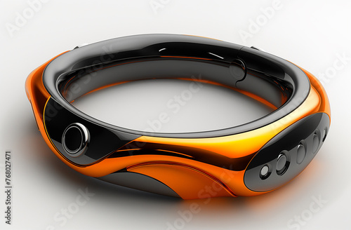 Orange smart bracelet pedometer isolated on white background.