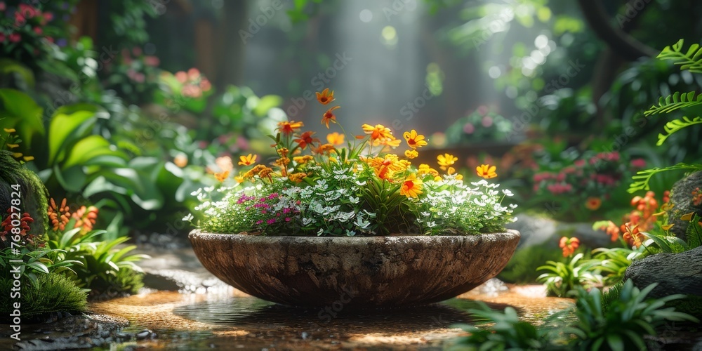 Surreal 3D architectural render of a floating, star-shaped podium garden with bioluminescent, alien-like flora gracefully undulating in a vibrant, cosmic wind Surreal 3D architectural render of a floating, star-shaped podium garden with bioluminescent, alien-like flora gracefully undulating in a vibrant, cosmic wind