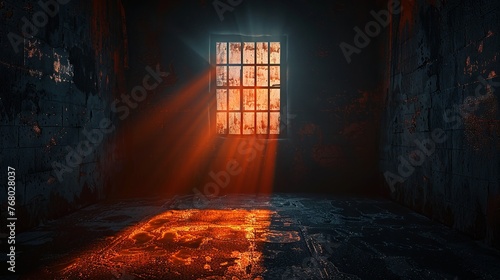 Solitary cell illuminated by harsh light at midnight
