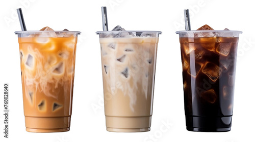 Indulge in Morning Bliss with Cold Ice Caramel Latte and Americano Coffee Set, Perfect for Energizing Refreshment on Transparent Background