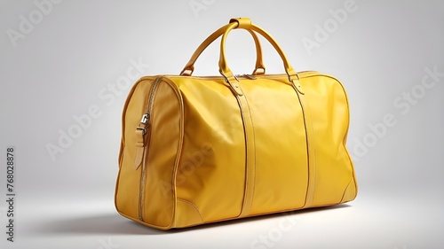 large yellow travel bag, isolated cutout object with shadow on transparent background in a png file